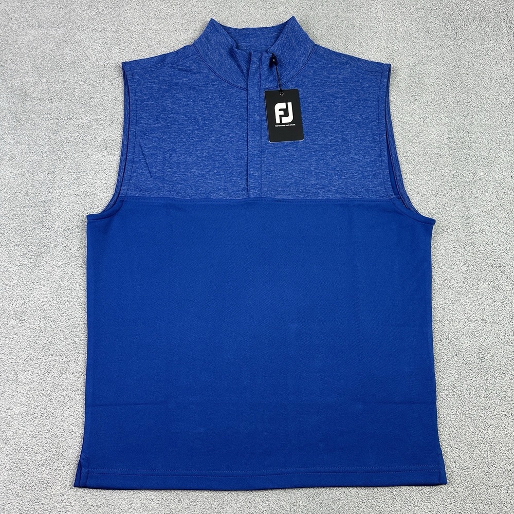 FootJoy Heather Yoke Half Zip Vest Mens S Blue Stretch Performance Golf NEW READ
